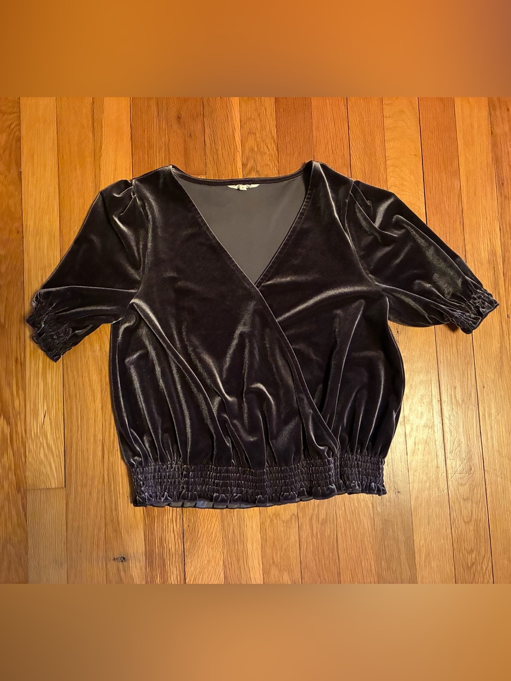 Madewell Charcoal-Black Velvet Wrap-Front Blouse